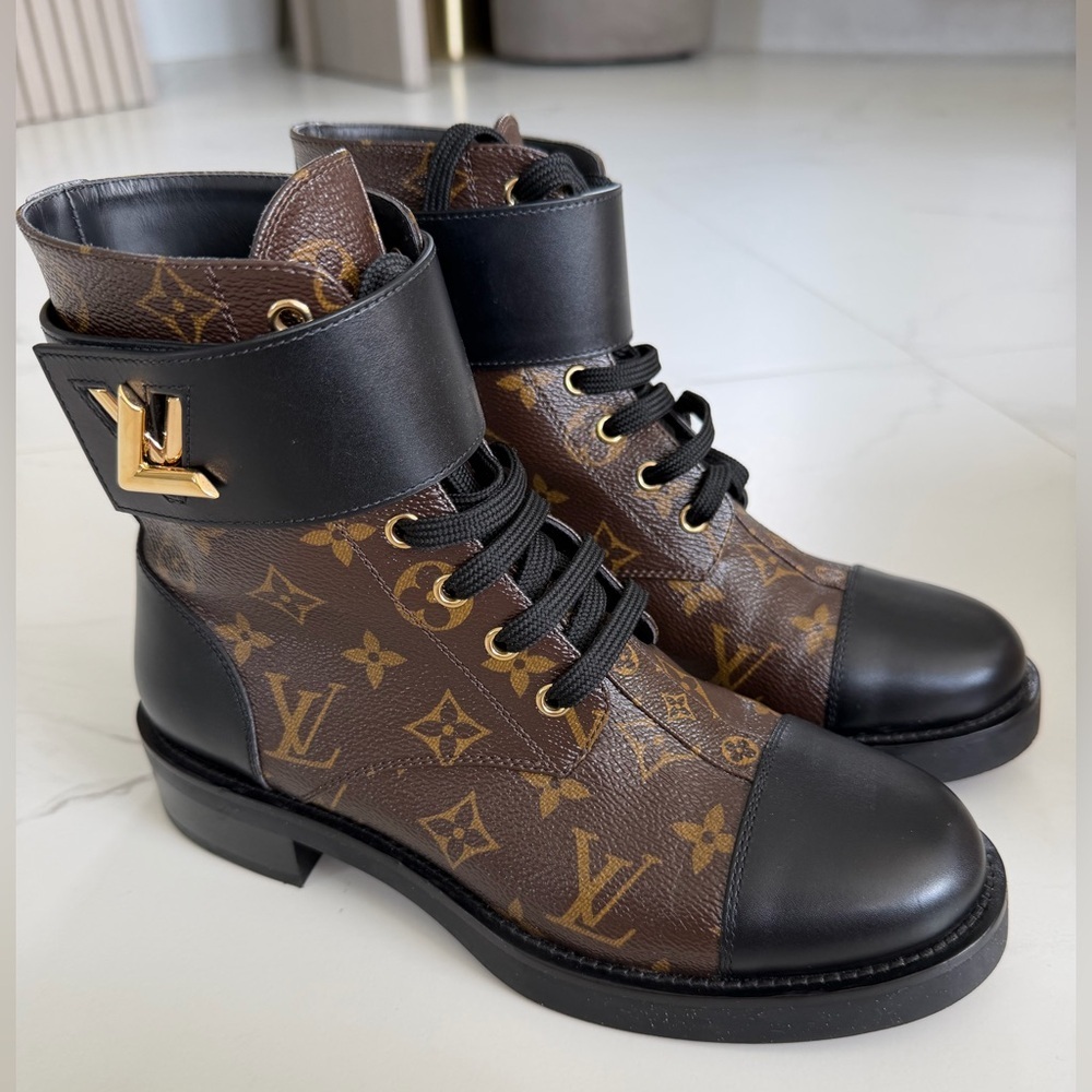 Louis Vuitton Monogram Black and Brown Combat Boots - Picture 9 of 10